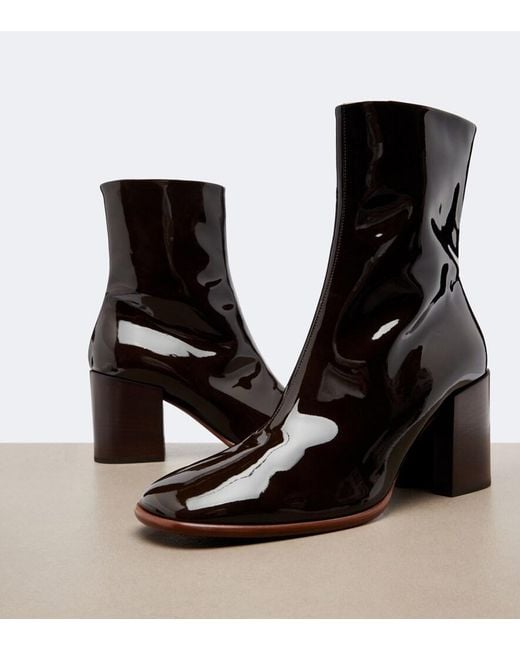 Dries Van Noten Black Patent Leather Mid-Calf Boots