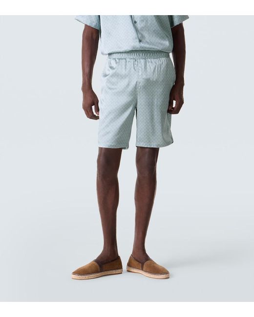 Frescobol Carioca Blue Palma Printed Silk-Blend Shorts for men