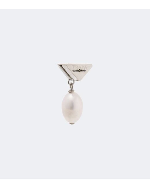 Orecchini Con Logo di Prada in White