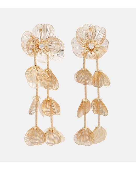 Self-Portrait Metallic Embellished Floral Drop Earrings