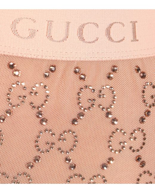 Gucci Embellished GG Tulle leggings in Natural