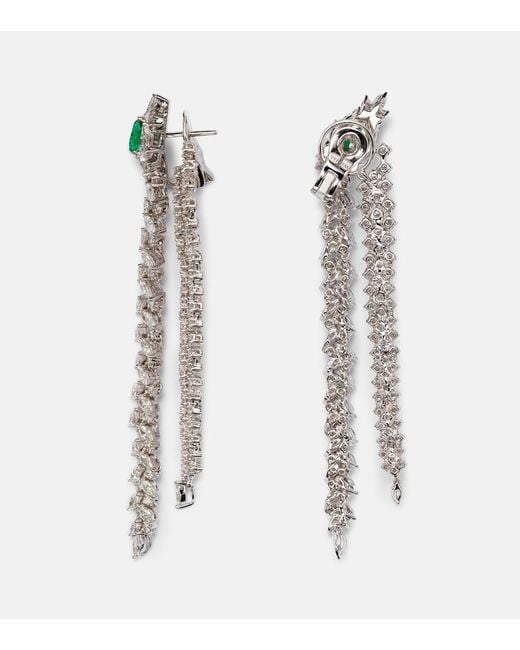 YEPREM White Reign Supreme 18Kt Drop Earrings With Diamonds And Emeralds