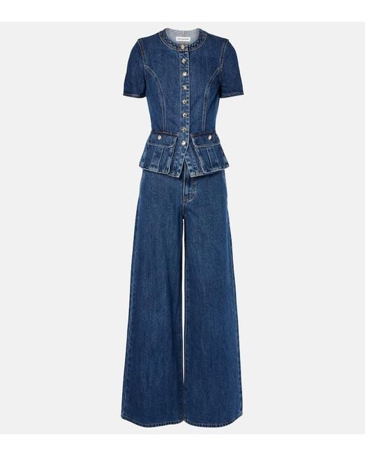 Self-Portrait Blue Denim Top And Wide-Leg Jeans Set
