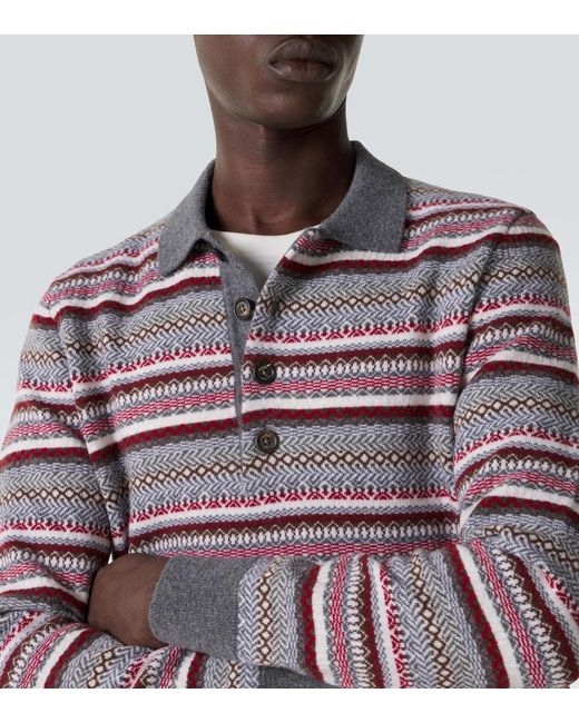 Eleventy Red Striped Wool Jacquard Polo Sweater for men
