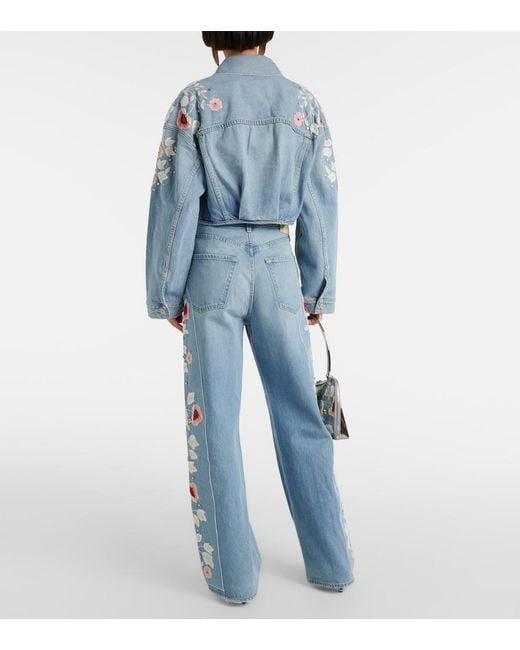 Citizens of Humanity Blue Lena Embroidered Cropped Denim Jacket