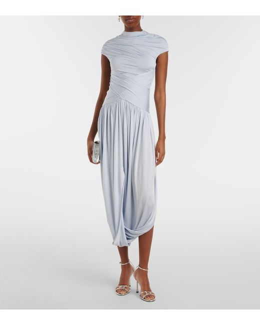 Self-Portrait Blue Draped Midi Dress