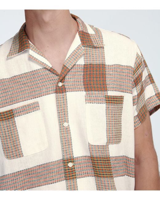 Bode Camp-collar Checked Embroidered Linen And Cotton-blend Shirt for Men