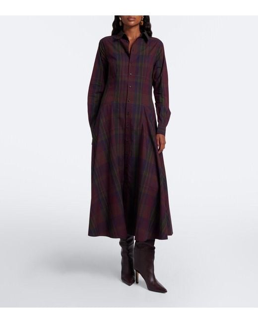 Polo Ralph Lauren Purple Plaid Cotton-Blend Shirt Dress