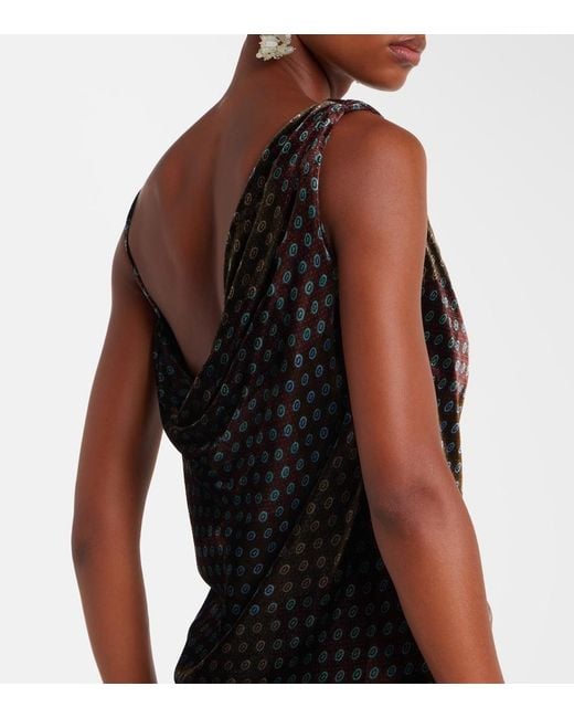Dries Van Noten Black Draped Printed Velvet Top