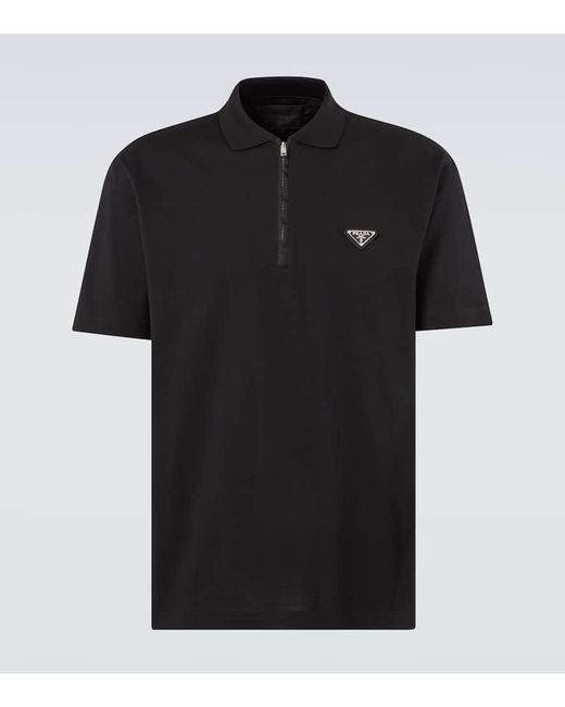 Prada Polohemd Aus Baumwoll-Pique Mit Re-Nylon in Black für Herren