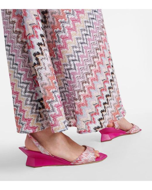 Missoni Pink Wedge-Sandalen aus Leder mit Haekelstrick