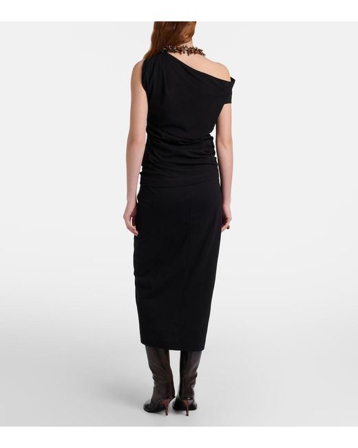 Dries Van Noten Black Gathered Cotton Midi Skirt