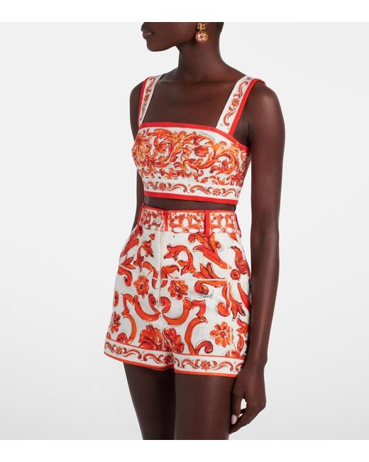 Dolce & Gabbana Red Majolica Printed Crop Top
