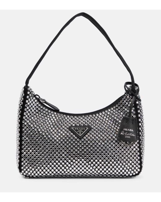 Prada Gray Embellished Satin Bag