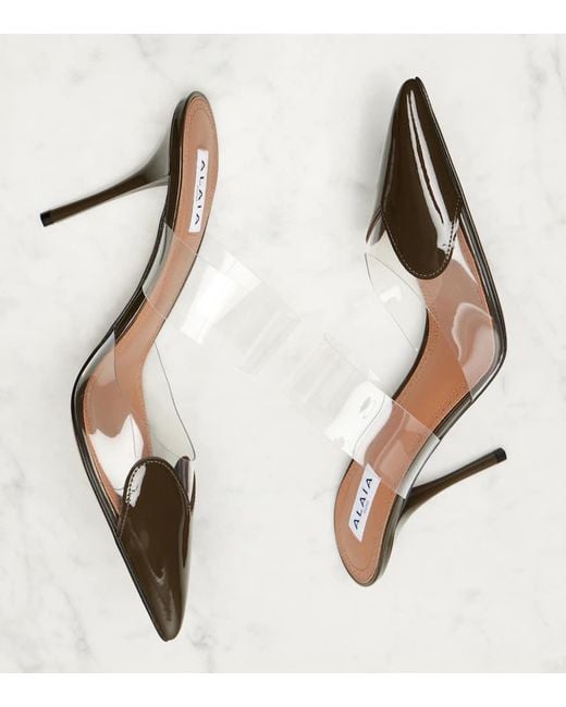 Alaïa Brown Cour 90 Patent Leather-Trimmed Mules