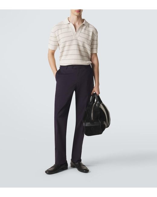 Brioni White Embroidered Cotton And Linen Polo Shirt for men
