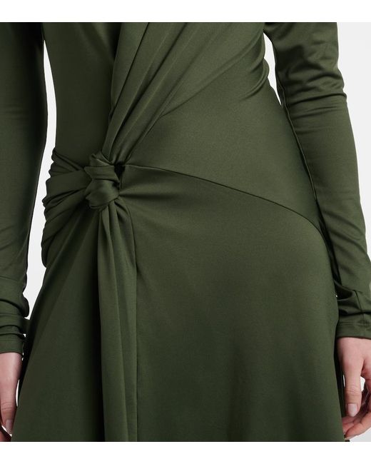 Victoria Beckham Green Gathered Turtleneck Midi Dress