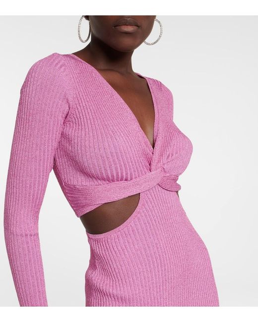 LoveShackFancy Pink Bernette Lurex Cutout Dress