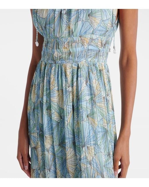 Veronica Beard Blue Yardley Floral Pleated Chiffon Gown