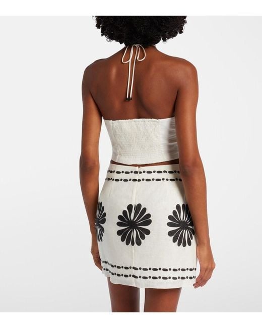 Cala De La Cruz White Lodi Floral Halterneck Linen Top