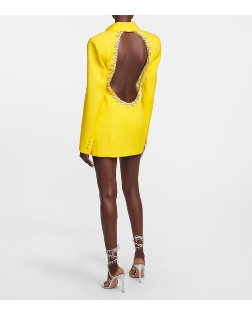 Area Yellow Embellished Wool Blazer Minidress