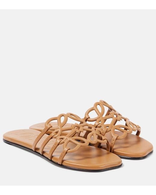 Loewe Brown Petal Anagram Leather Slides