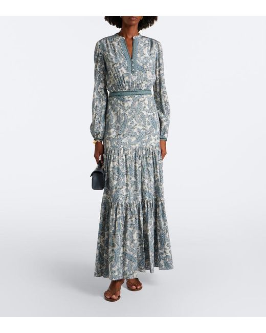 Veronica Beard Gray Sama Printed Tiered Silk-Blend Maxi Dress