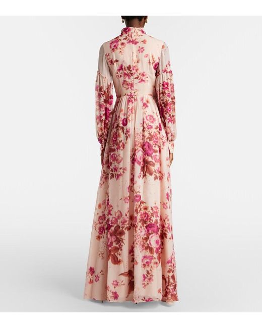 Erdem Red Floral Neck-Tie Silk Voile Gown