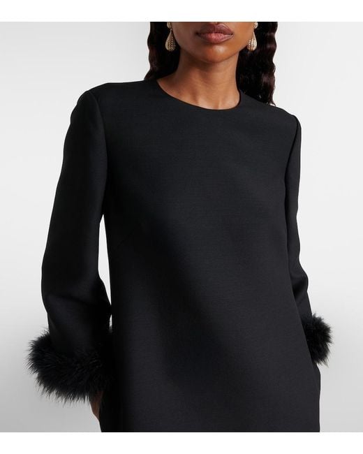 Valentino Black Crepe Couture Feather-Trimmed Midi Dress