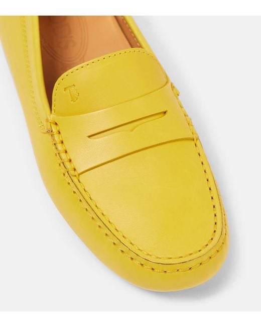 Tod's Yellow Gommino Metallic Leather Driving Shoes