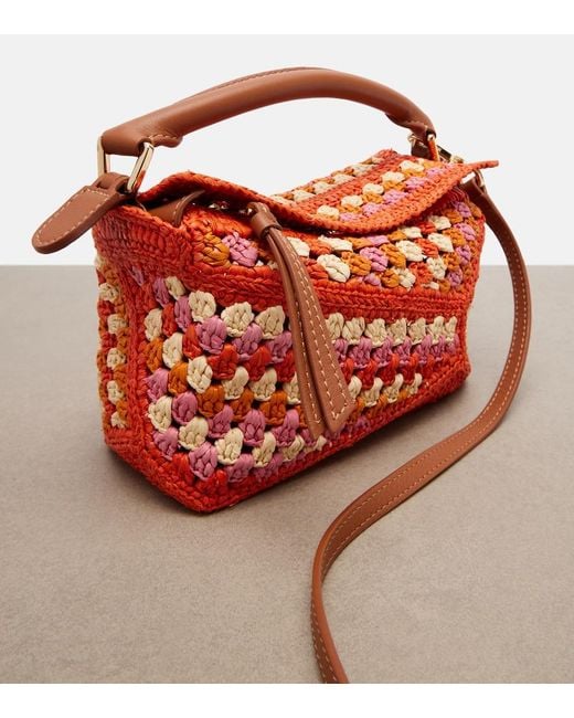 Loewe Red Paula's Ibiza Puzzle Mini Raffia Top-Handle Bag