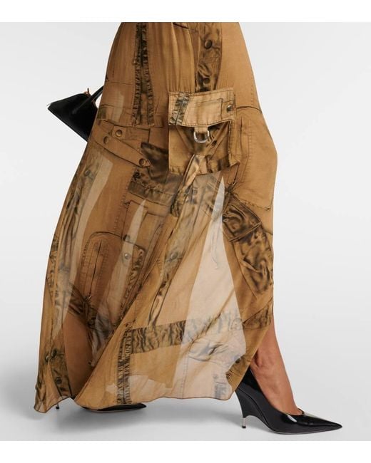 Blumarine Metallic Printed Denim-Trimmed Gown
