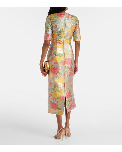 Markarian Yellow Gladys Floral Jacquard Midi Dress