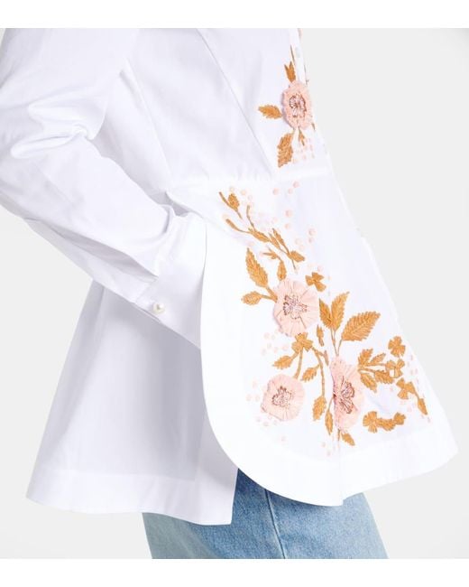 LaDoubleJ White Iris Embroidered Cotton Poplin Shirt