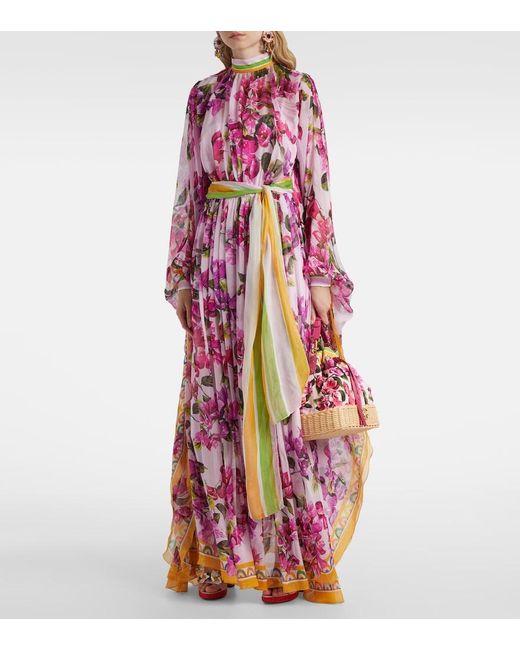 Dolce & Gabbana Purple Belted Floral Silk Kaftan