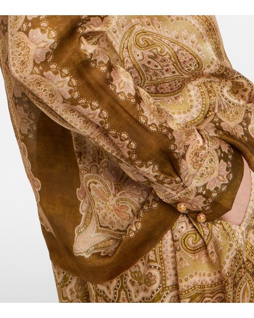 Zimmermann Brown Luna Paisley Silk Satin Shirt