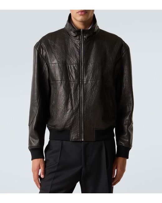 Saint Laurent Black Leather Bomber Jacket for men