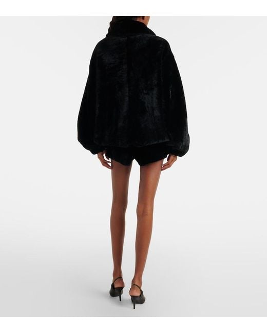 Nour Hammour Black Leontine Shearling Shorts