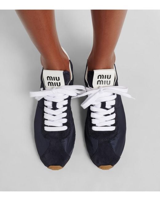 Miu Miu Blue Plume Suede-Trimmed Sneakers
