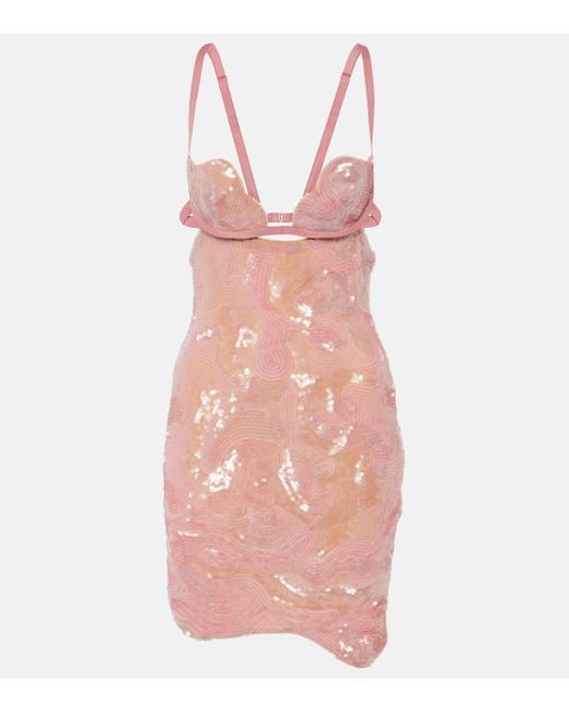 Nensi Dojaka Pink Heartbeat Sequined Asymmetric Minidress