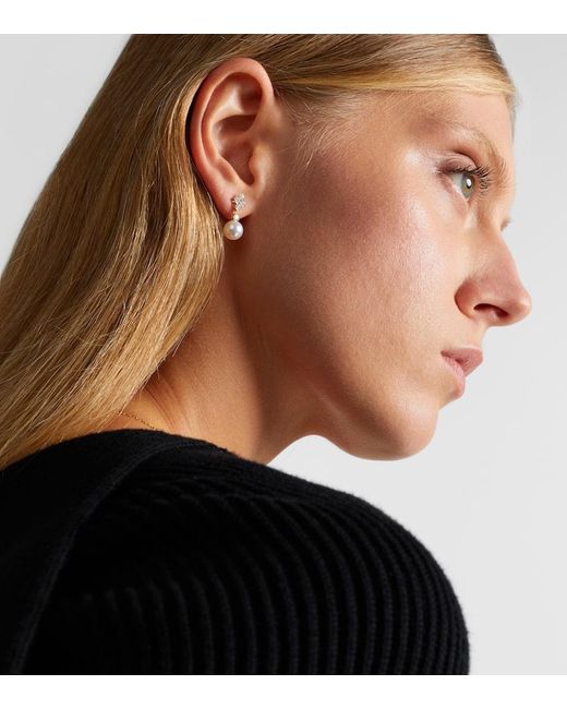 Mikimoto White 18Kt Drop Earrings With Pearls And Diamonds
