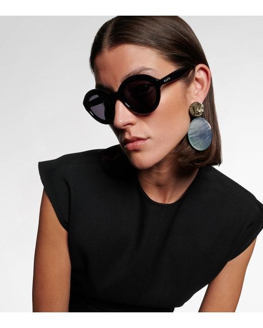 Alaïa Brown Lettering Logo Round Sunglasses