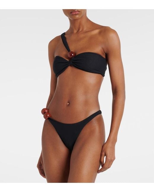 SAME Black Marble Gathered Bikini Top