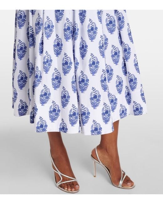 Carolina Herrera Blue Floral Cotton-Blend Midi Skirt