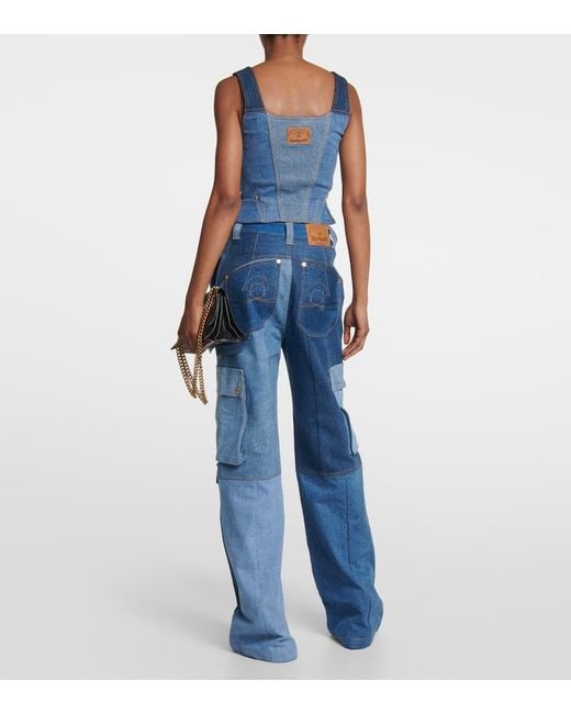 MARINE SERRE Blue High-Rise Wide-Leg Jeans Monogram