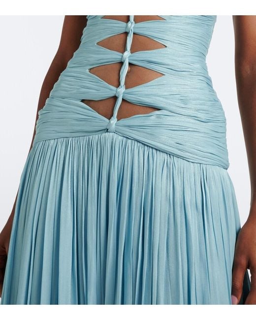 Costarellos Blue Ruched Lurex Georgette Gown