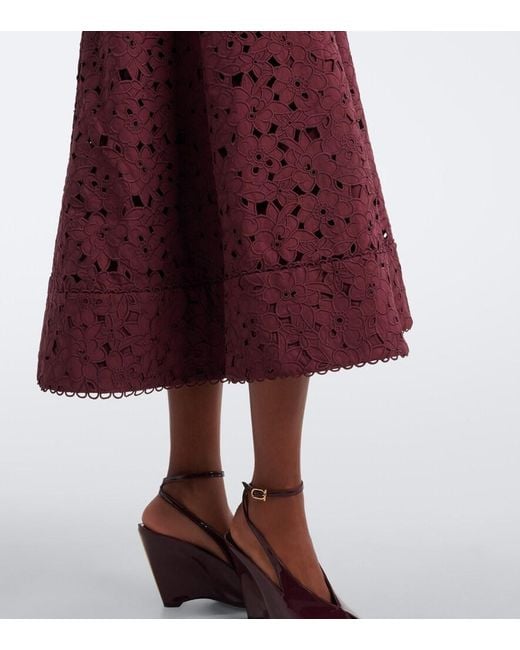 Rebecca Vallance Purple Kitsu Cotton Guipure Lace Midi Dress