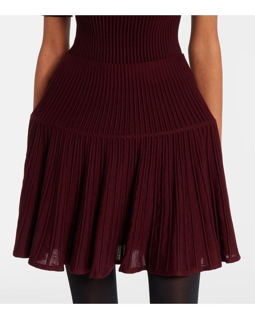 Alaïa Red Ribbed-Knit Wool-Blend Miniskirt