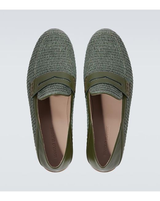 Manolo Blahnik Loafers Padstow Aus Raffiabast Mit Leder in Green für Herren