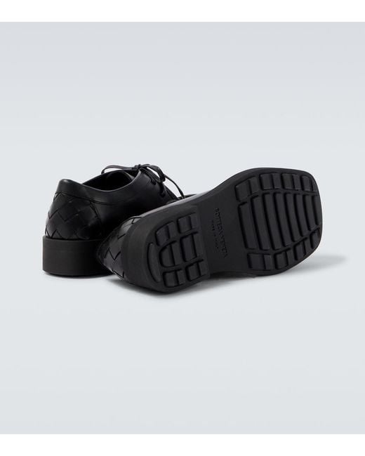Bottega Veneta Black Ben Intrecciato Leather Derby Shoes for men